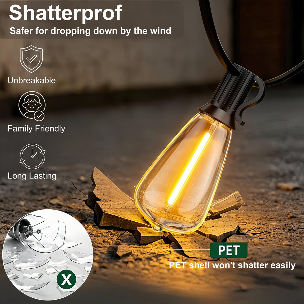 60FT Outdoor String Lights ST38 LED with Remote Waterproof Dimmable