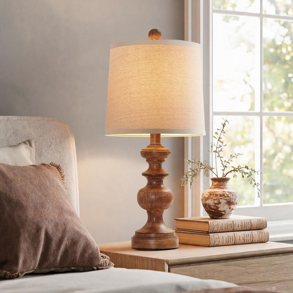 Farmhouse Table Lamp Set of 2, Rustic Table Lamps Bedroom, 22" Mid Century Modern Desk Lamp Bedside Nightstand Lamps