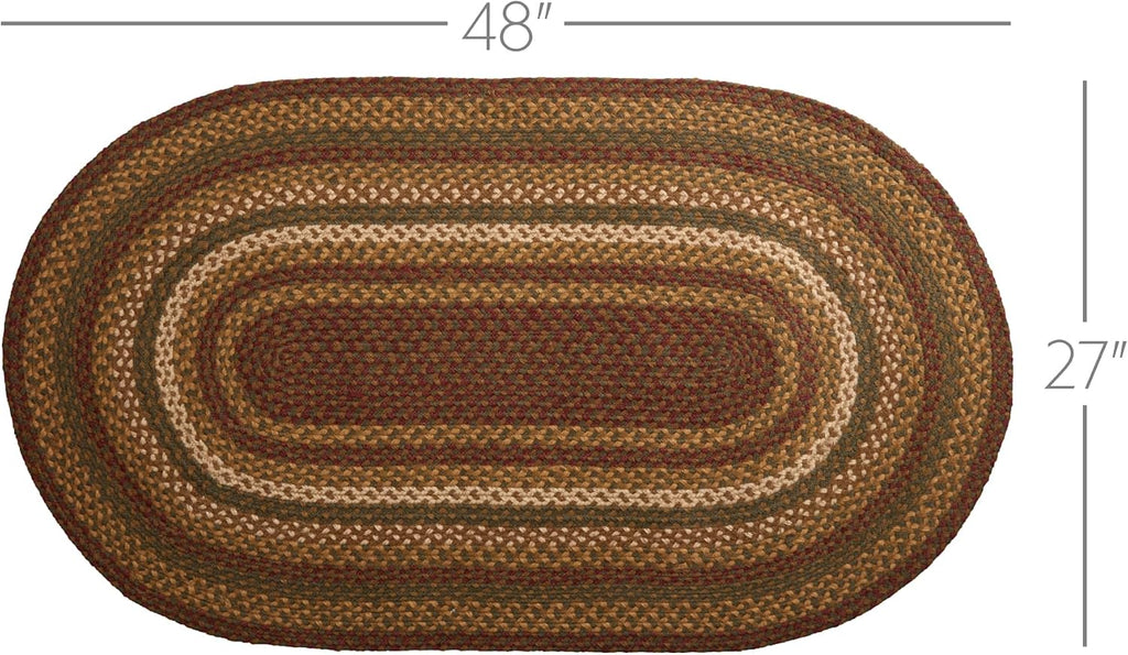Tea Cabin Rustic Jute Striped Accent Rug Oval w/Pad Floor Decor 27"x48"
