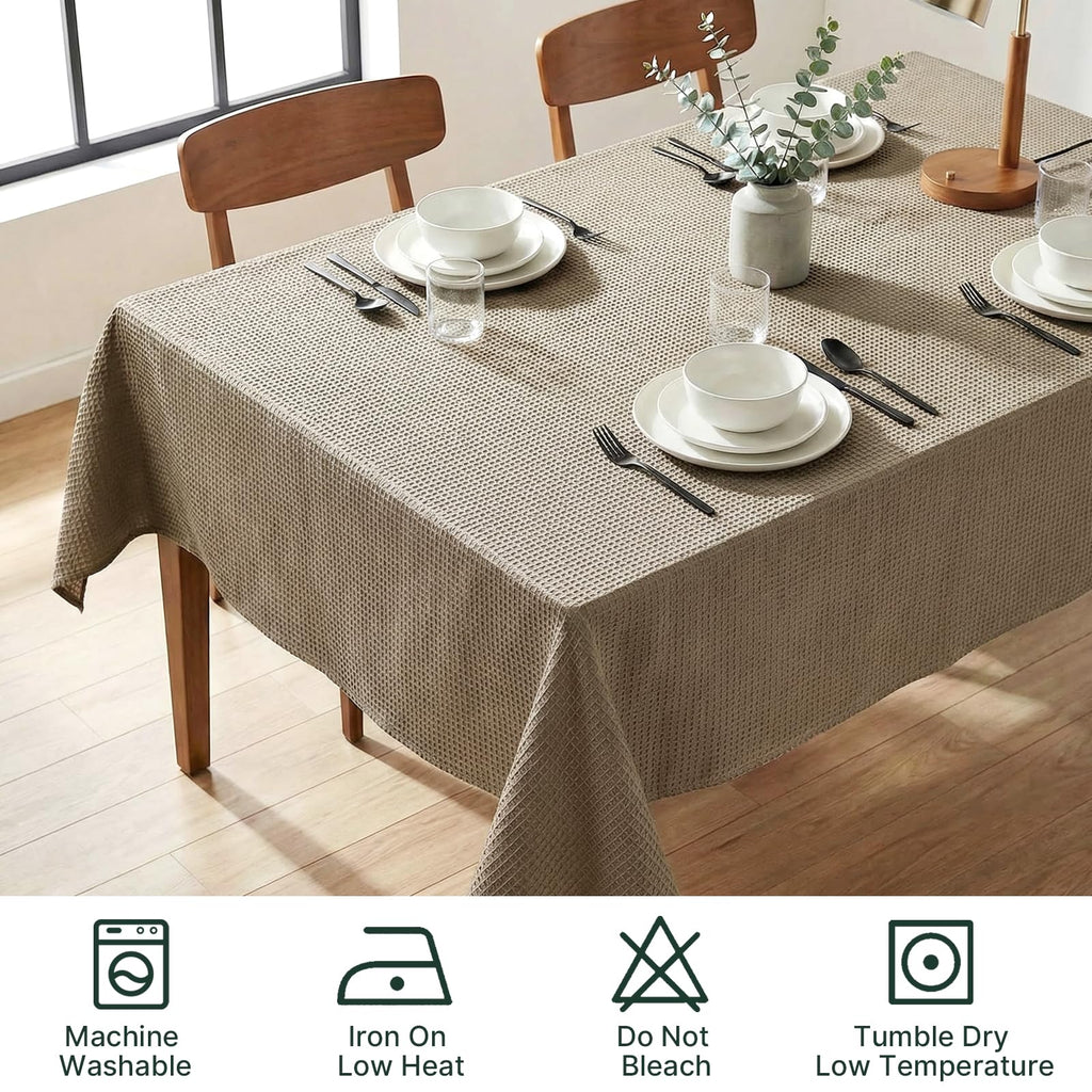 Rectangle Tablecloth Waffle Textured Waterproof Table Cloth Stain Resistant Wrinkle Free Washable Decorative Table