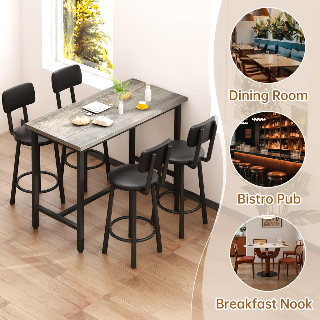 5 Piece Bar Table and Chairs Set for 4, Counter Height Rectangular Pub Dining Set, Wood Top Bistro Set with 4