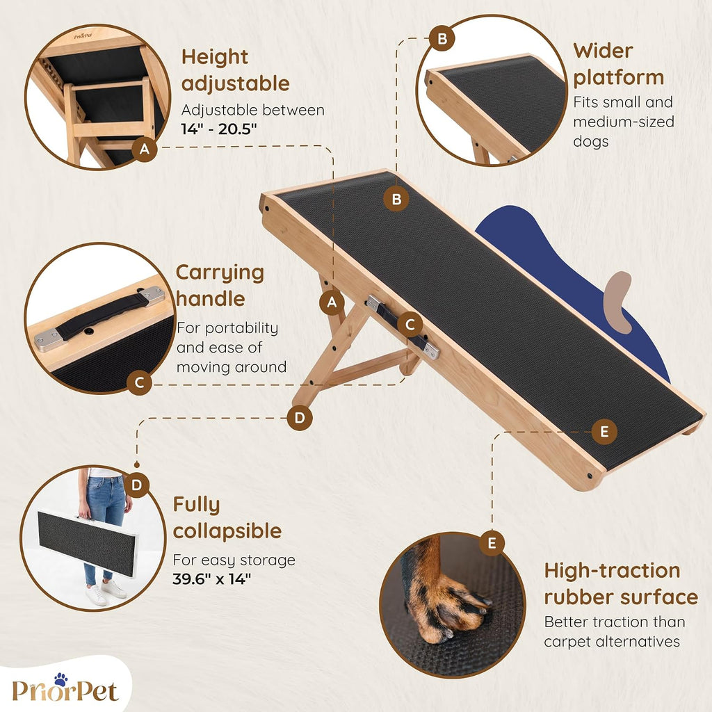Dog Ramp for Couch - Non-Slip, Sturdy Build Foldable Wooden Dog Ramp - Supports up to 200 lbs - 7 Adjustable Heights