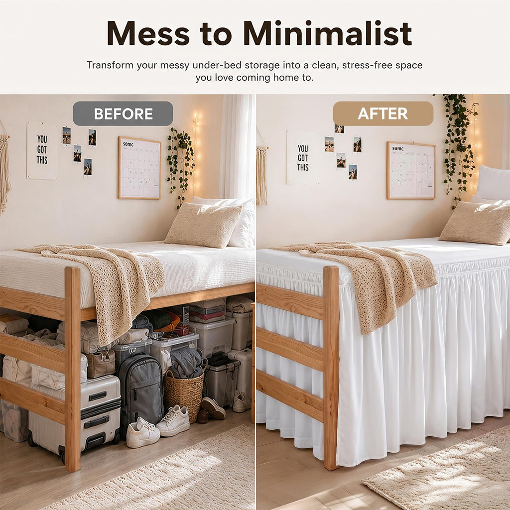 Twin XL Lofted Dorm Bed Skirt 50" Drop, Wrap Around Split Corner, White