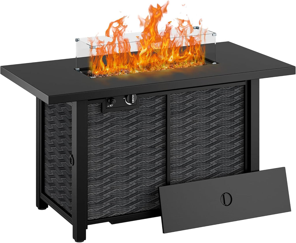 Propane Fire Pits 43″ Outdoor Gas Fire Pit, 50,000 BTU Rectangle Gas Fire Pit Table with Lava Rocks