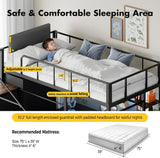 Twin Loft Bed with Desk, Stairs & LED Light, Metal Gaming Loft Bed Frame with Headboard, Safety Guardrail