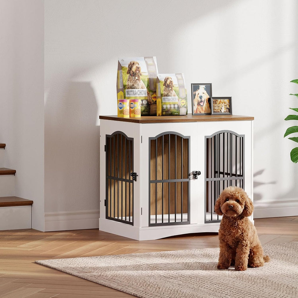 26.8" Wooden Dog Crate Furniture, Heavy Duty Dog Crate Indoor with 3 Doors, Dog Cage for Small/Medium Dogs