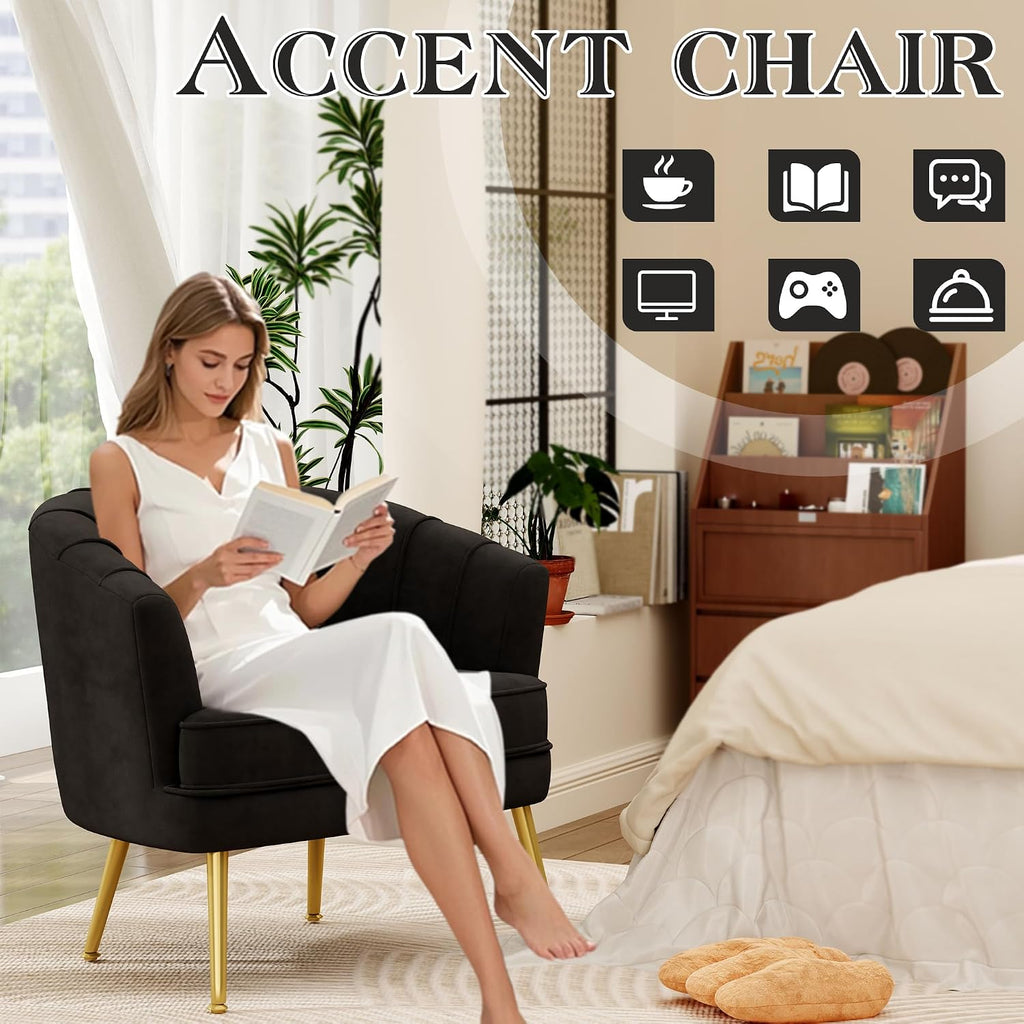 Velvet Accent Chair Set of 2, Upholstered Modern Single Sofa Side Chair,Comfy Barrel Club Living Room Armchair with