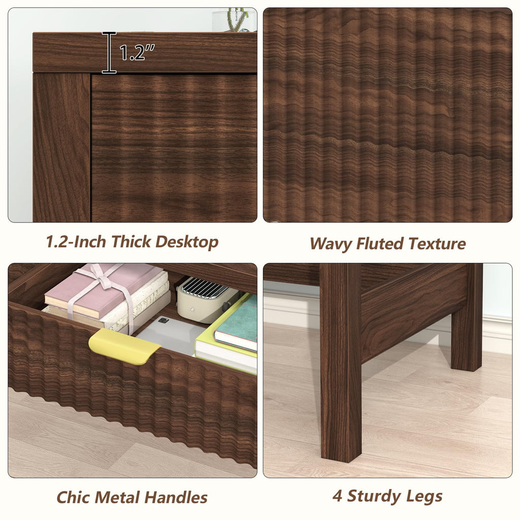 39 Inch Small Fluted Computer Desk with 2 Drawers