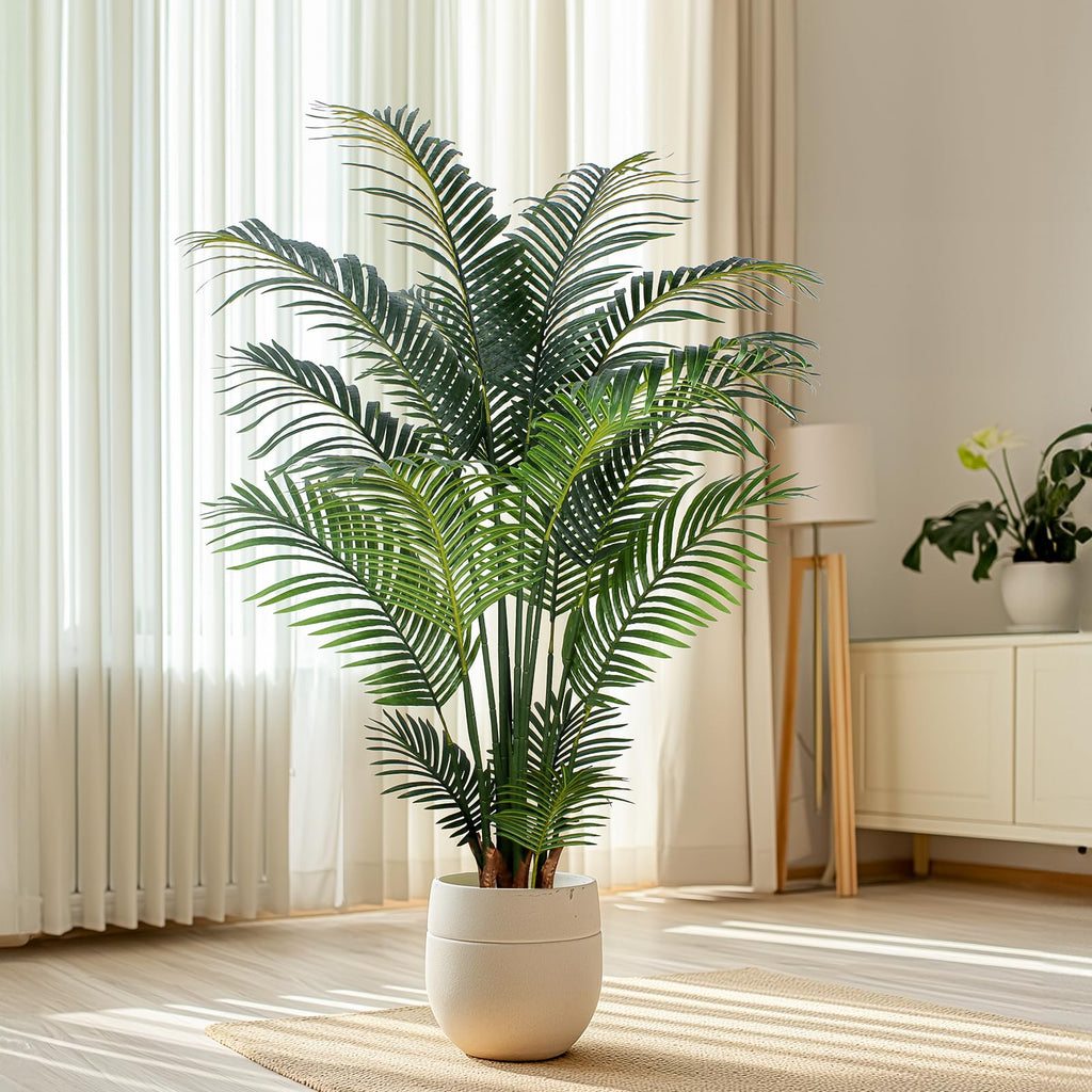 Artificial Tropical Palm Plant - 5 Ft Artificial Tree with Plastic Pot Decor, Tall Faux Plants for Indoors and
