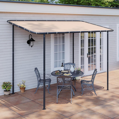 10x6 Lean to Gazebo Outdoor Pergola with Water Resistant & UV-Resistant, Wall-Mounted Canopy Sloped Roof Awning for Patio Backyard, Deck, or Garden Khaki