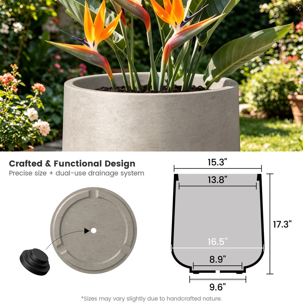 Modern Home Minimalist 16.5" Dia Weathered Concrete Curved Planter