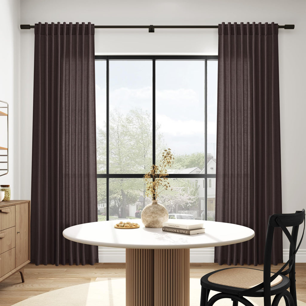 Cocoa Coffee Linen Curtains 72 Inch Long Bedroom Lightweight Door Drapes 2 Panels Set, Semi Sheer Light Filtering