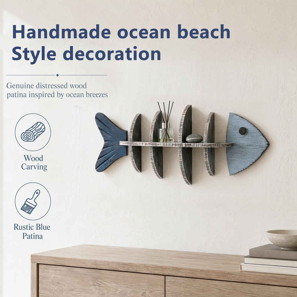 Fish Wall Shelf, Nautical Coastal Decor, Beach Wall Art