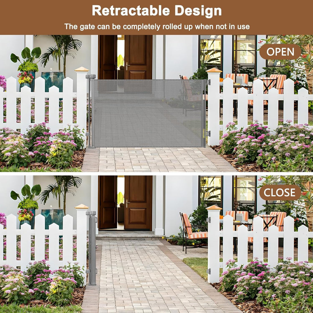 100" Wide Weatherproof Outdoor Retractable Dog Gate, Baby Gates Extra Wide