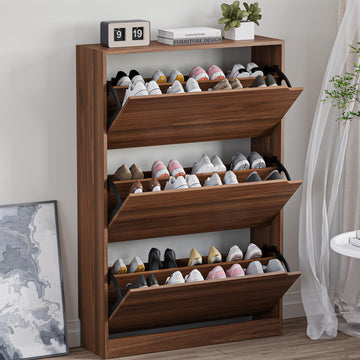 Shoe Cabinet with 3 Flip Drawers, Slim Narrow Shoe Storage Cabinet, Freestanding Shoe Organizer with Adjustable &