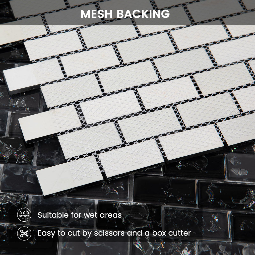 Glass Mosaic Tile Backsplash Black 12 Inch 5 sq.ft