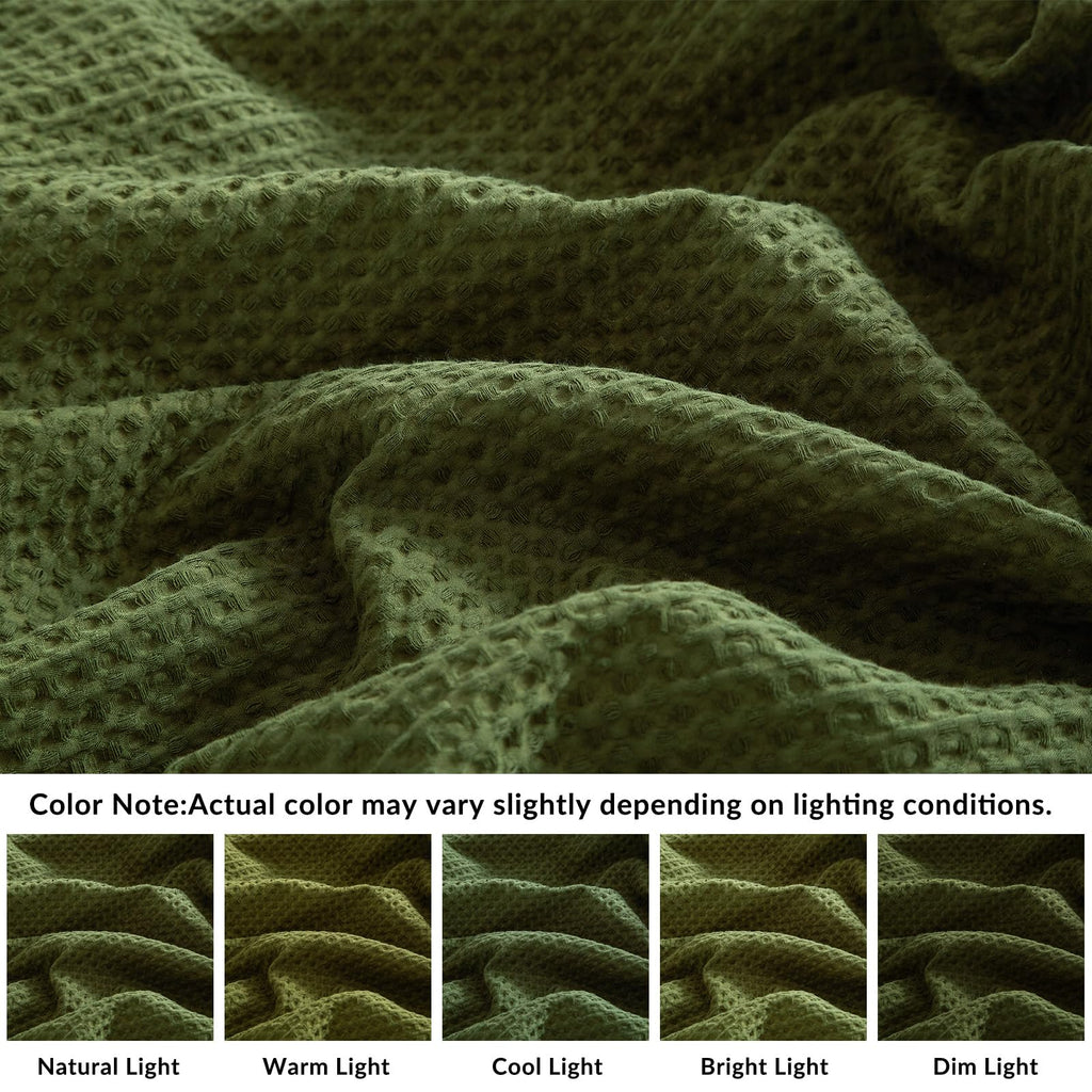 100% Cotton Waffle Weave Duvet Cover Set, 104"x98", Olive Green