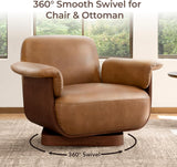 Modern Swivel Lounge Chair — Saddle Genuine Leather