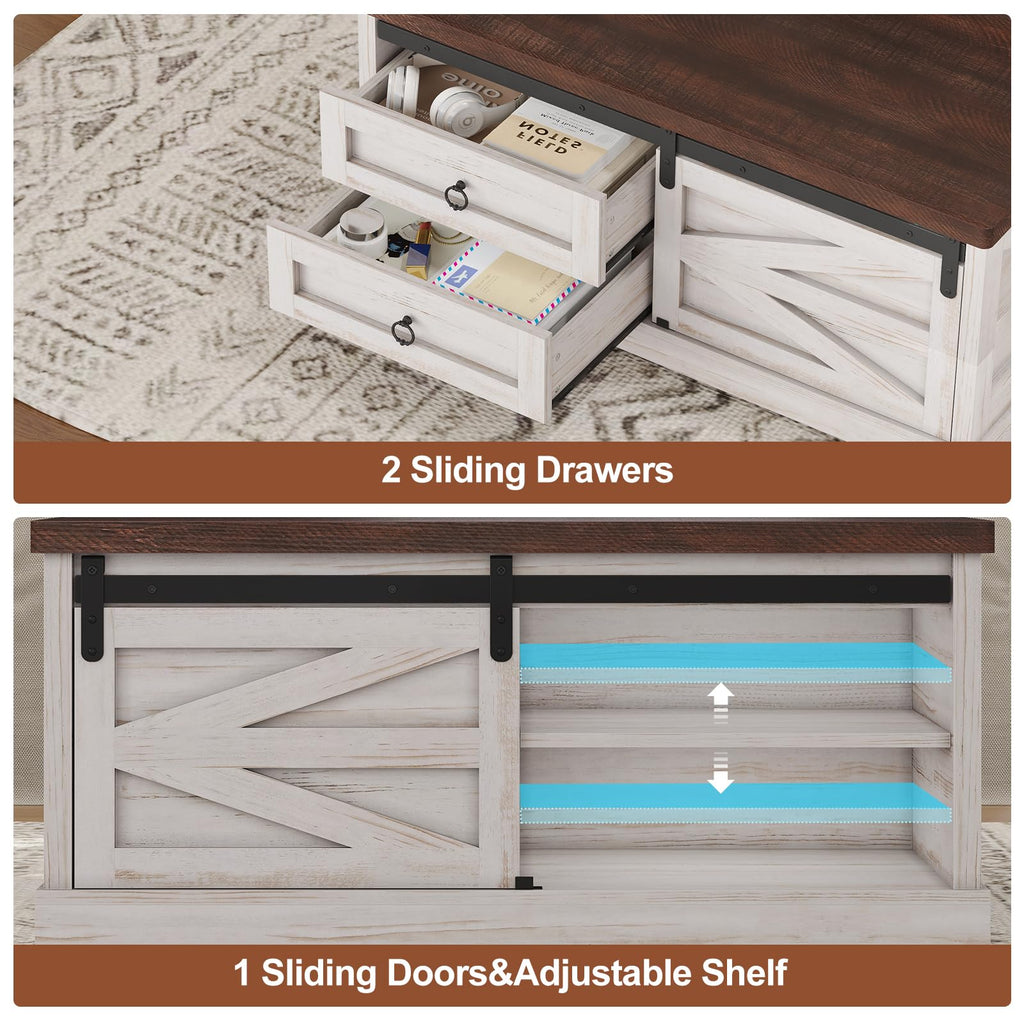 39.4'' Lift Top Coffee Table with Storage, Farmhouse Coffee Tables, Square Coffee Table with Large Hidden