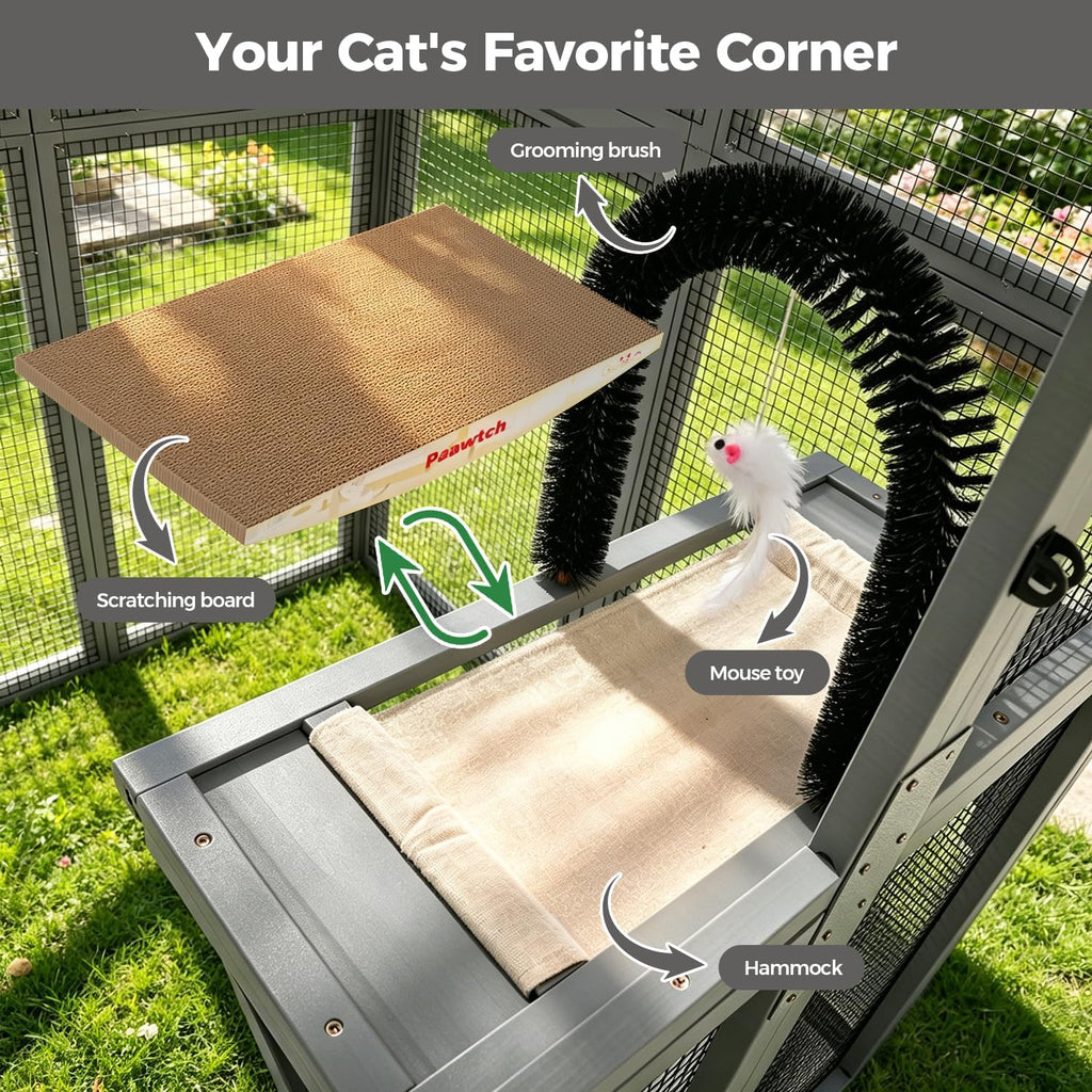 Outdoor Wooden Catio, Weatherproof Cat Enclosure with Window Access