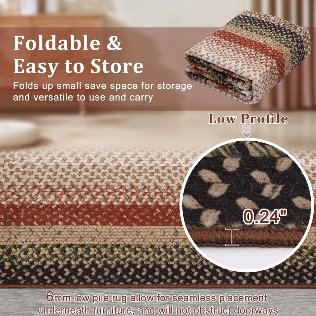 Washable Runner Rug Non Slip Braided Hallway Runner Mat