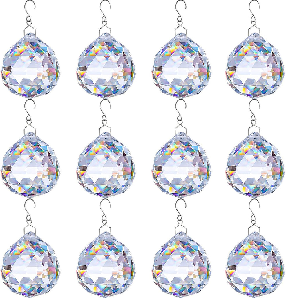 12 PCS Clear Crystal Glass Prism Suncatcher, Christmas Balls Ornaments, Rainbow Pendants Maker