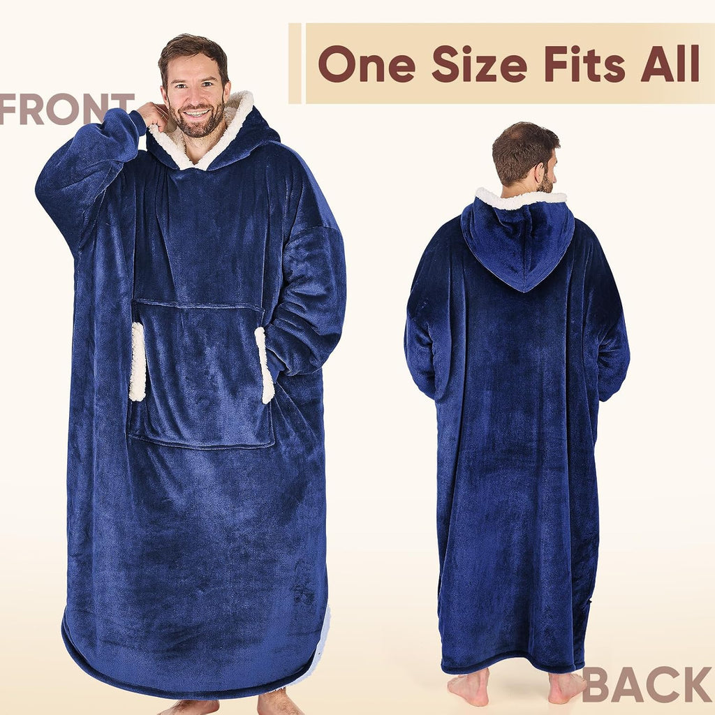 Wearable Blanket Hoodie, Flannel Sherpa Fleece Blanket Sweatshirt for Adults Women Men, Big Plush Cozy Hooded Blanket