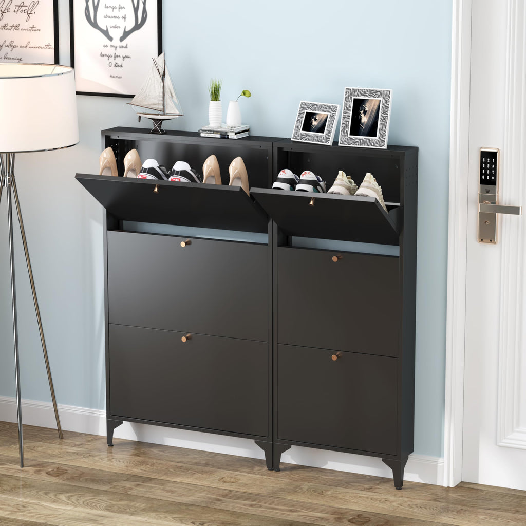 Shoe Cabinet with 3 Flip Drawers, Narrow Shoe Storage Cabinet, Farmhouse Shoe Organizer, Freestanding Organizer with