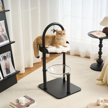 34" Modern Cat Tree Furniture for Indoor Small & Medium Cats, Minimalist Cat Tower with Scratching Posts, Wood