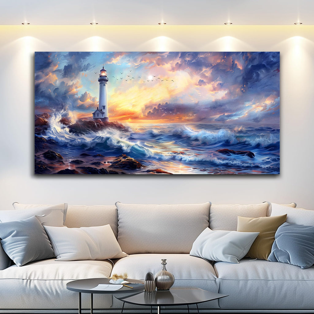 Seaside Lighthouse Scenery painting Canvas Wall Art 20"X40"
