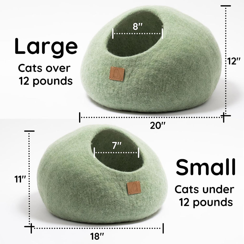 Extra Thick Felted Wool Cat Cave Bed Your Pet Will Love - Cozy and Warm Hideaway for Sleeping & Relaxing - Large