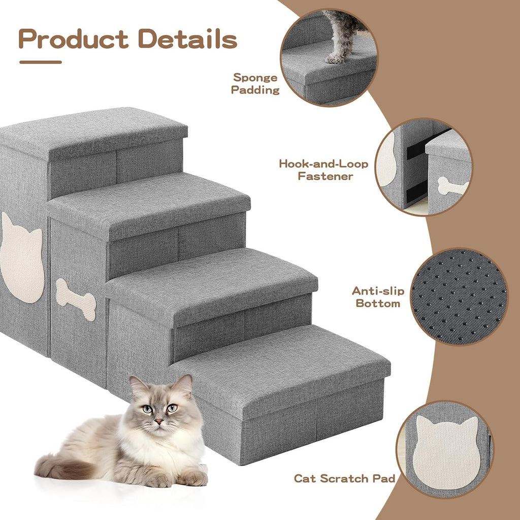 4-Step Dog Stairs for Large Dogs, Folding Dog Steps for High Bed