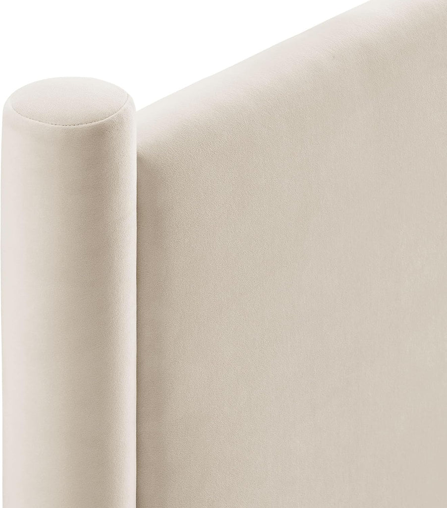 Rael Queen Upholstered Headboard with Pillars in Alabaster - Velvet Headboard - Stain-Resistant Performance Velvet