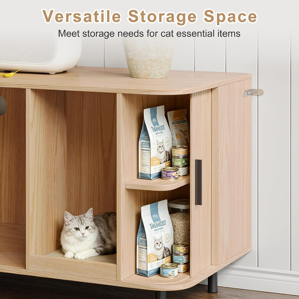 37.4" Cat Litter Box Enclosure with Cat Scratch Pad, Tambour Sliding Door, Modern Hidden Litter Box Enclosure