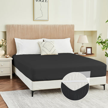 Full Fitted Sheet with Corner Straps, Brushed Microfiber, Black