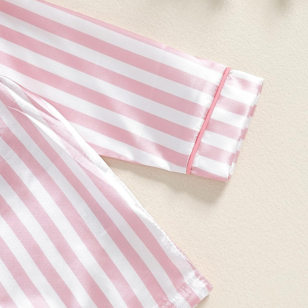 Kids Baby Toddler Girls Satin Silk Pajamas Set Long Sleeve Button Down Shirts Tops Pants Fall Pjs Lounge Sleepwear