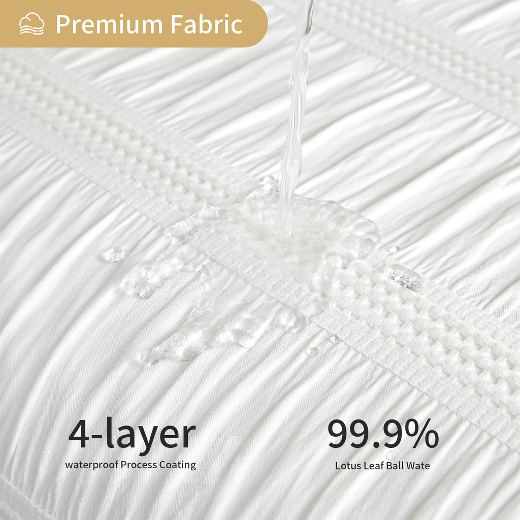 Extra Long White Shower Curtain Farmhouse, 72 x 84 Cotton Blend Waffle Tufted Striped Chic Textured Fabric Shower