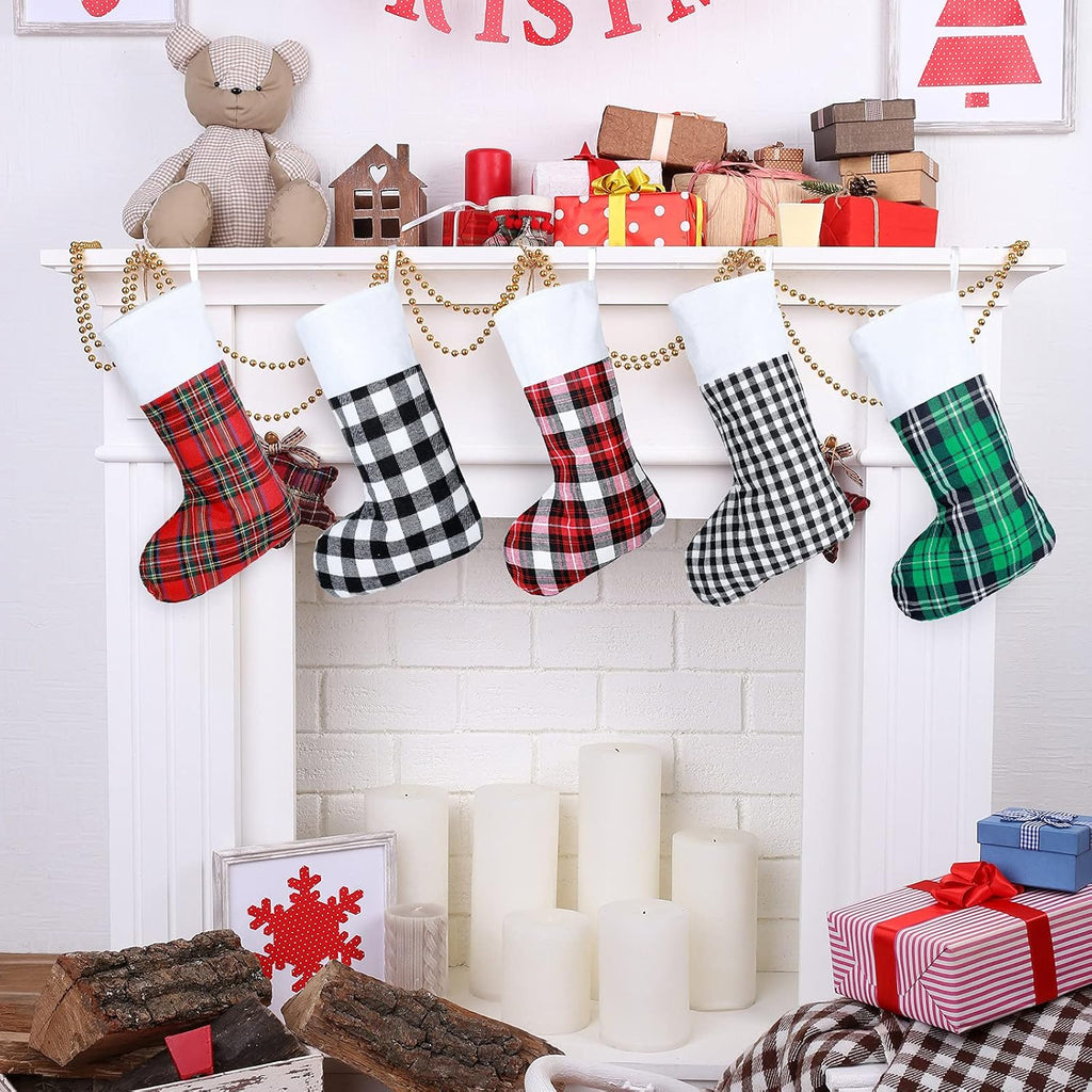 8 Pieces Christmas Stockings Buffalo Plaid for Fireplace,21 Inches