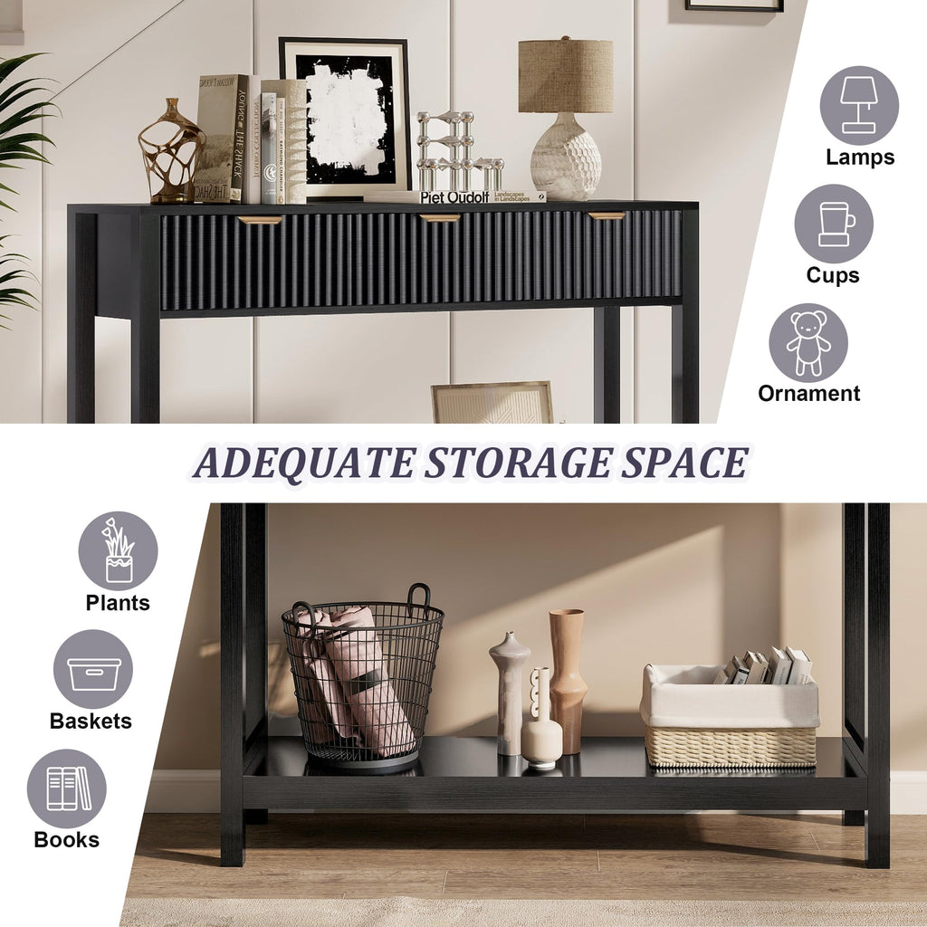 Fluted Console Table, Wooden Sofa Table with Storage and Drawers, Farmhouse Behind Couch Table Entryway Table for