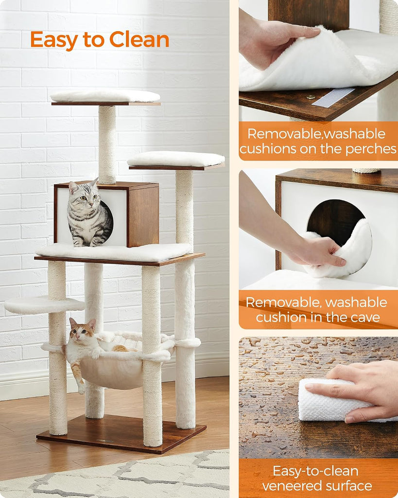 Cat Tree, 56.3-Inch Contemporary Cat Tower, Multi-Level Condo