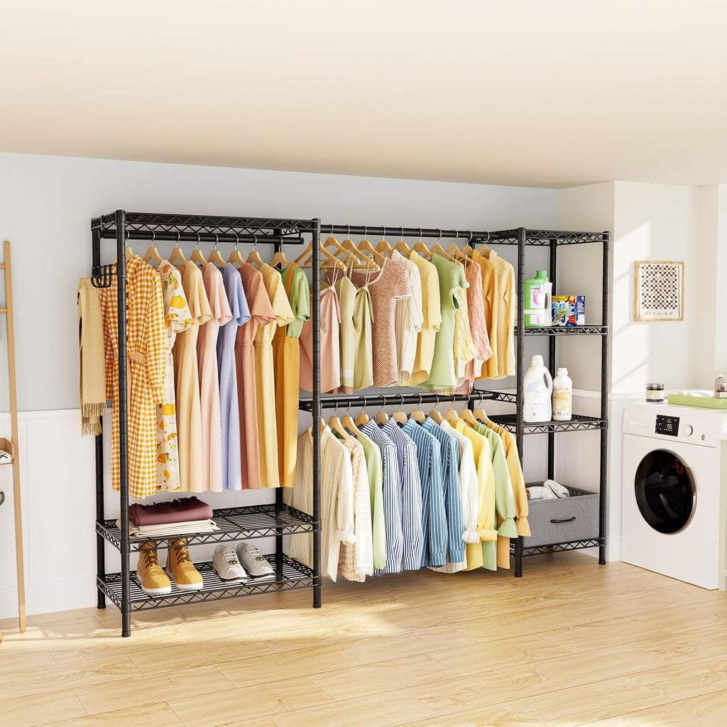 Heavy Duty Clothing Rack with Adjustable Shelves Clothes Wardrobe | Coat Rack Metal Closet Organizer and Storage