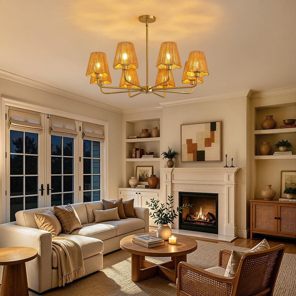 Rattan Chandelier Gold Boho Chandelier