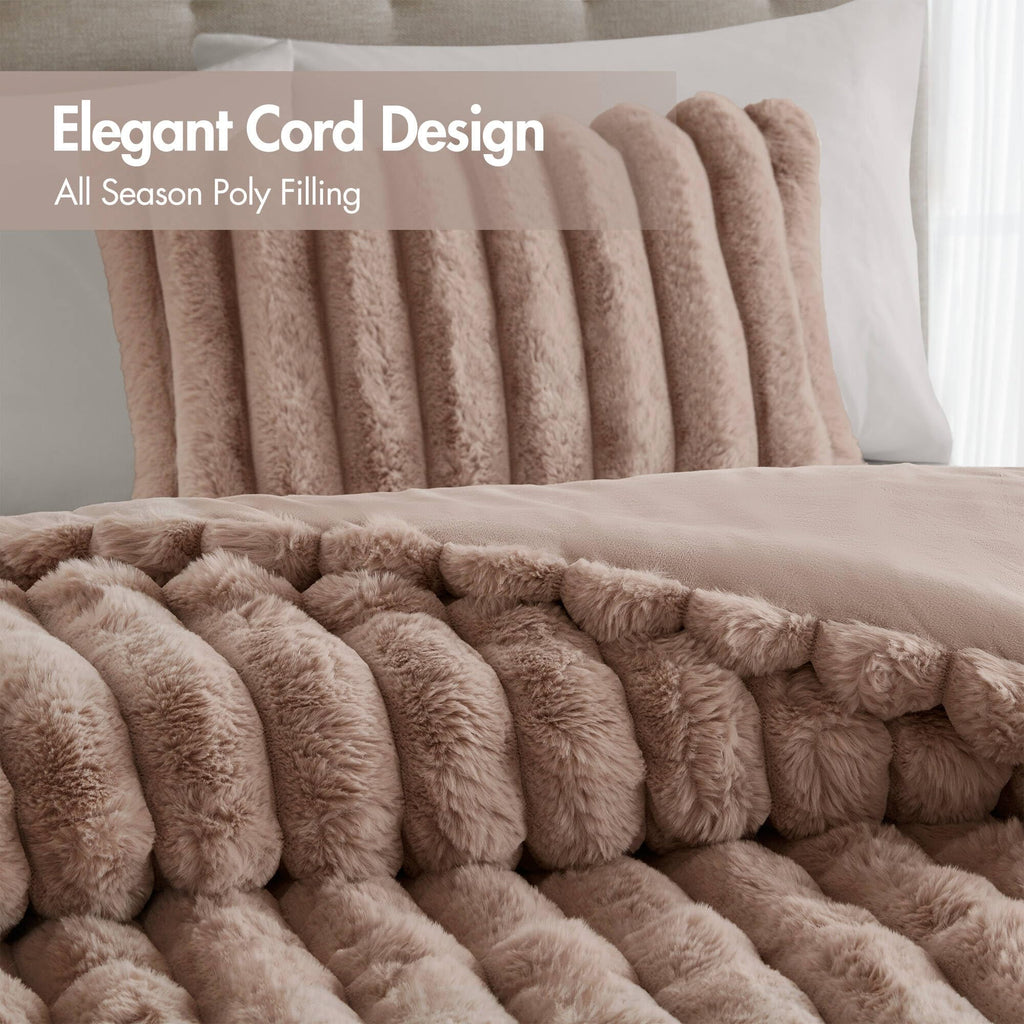 Jasmine Luxurious Plush King Comforter Set, 3 Piece, Mocha