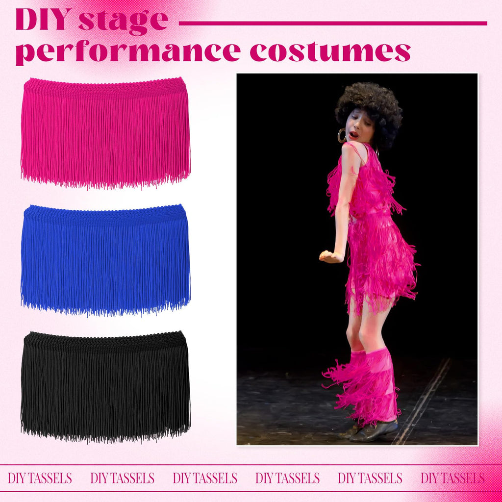 6 Inch Chainette Fringe Trim Bulk, Tassel, Hot Pink - 10 Yards