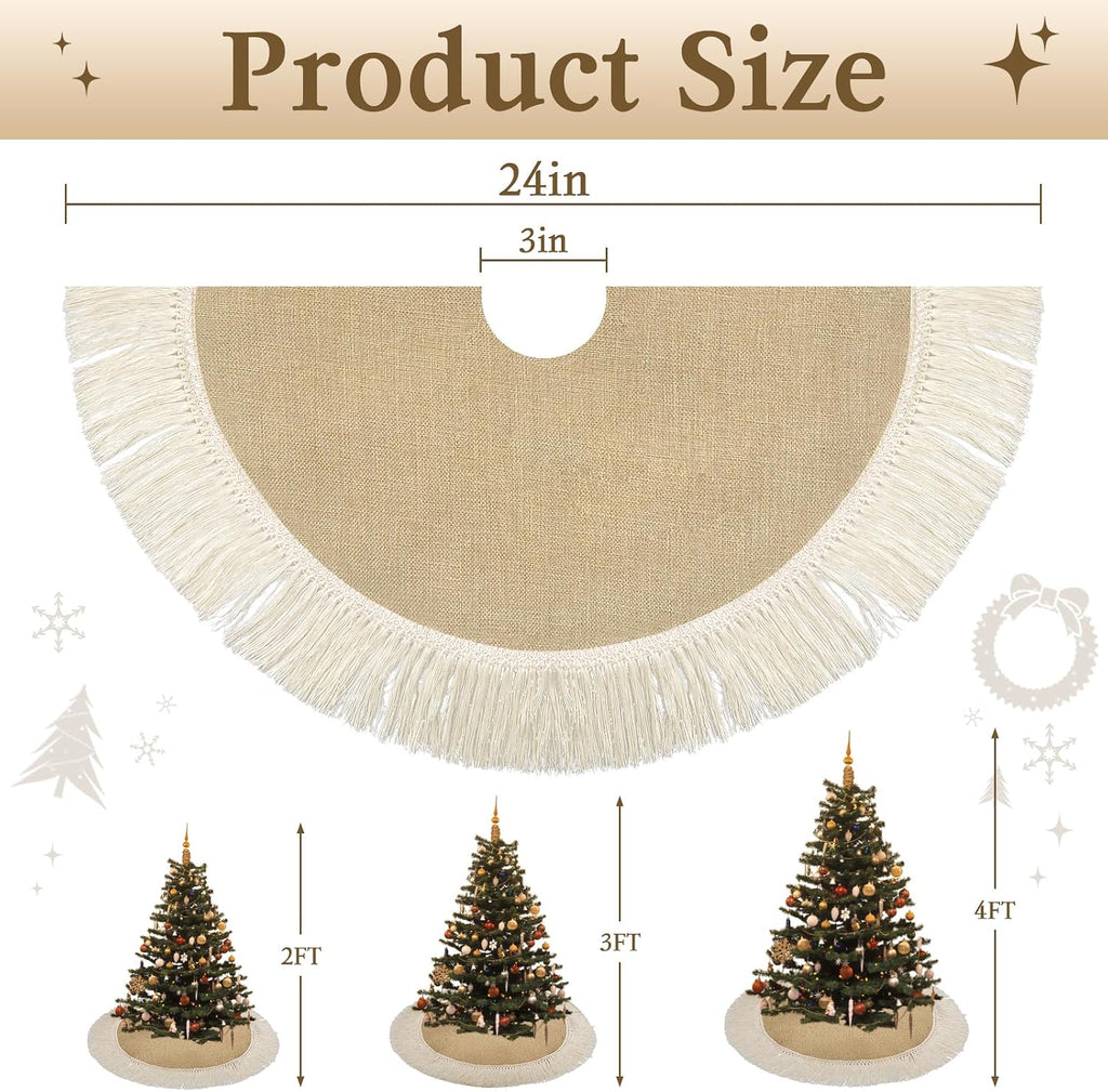 24" Burlap Tree Skirts with Tassel, Fall Tree Skirt for 2-3 Ft Tabletop