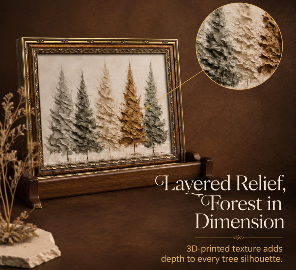Vintage Gold Framed Christmas Tree Wall Art, 3D Textured Pine Tree Print