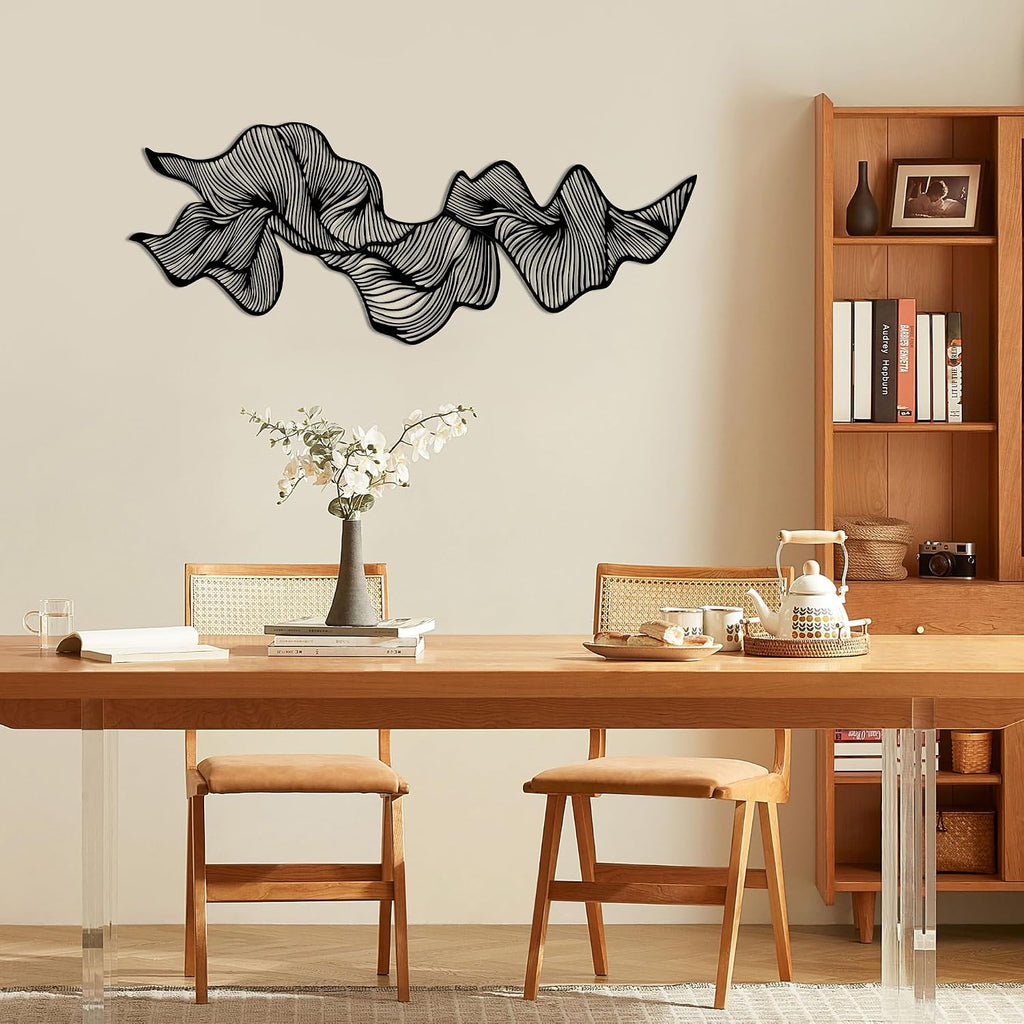 Abstract Wave Line Metal Wall Art Modern Geometric Black Wall Decor - Set of 3