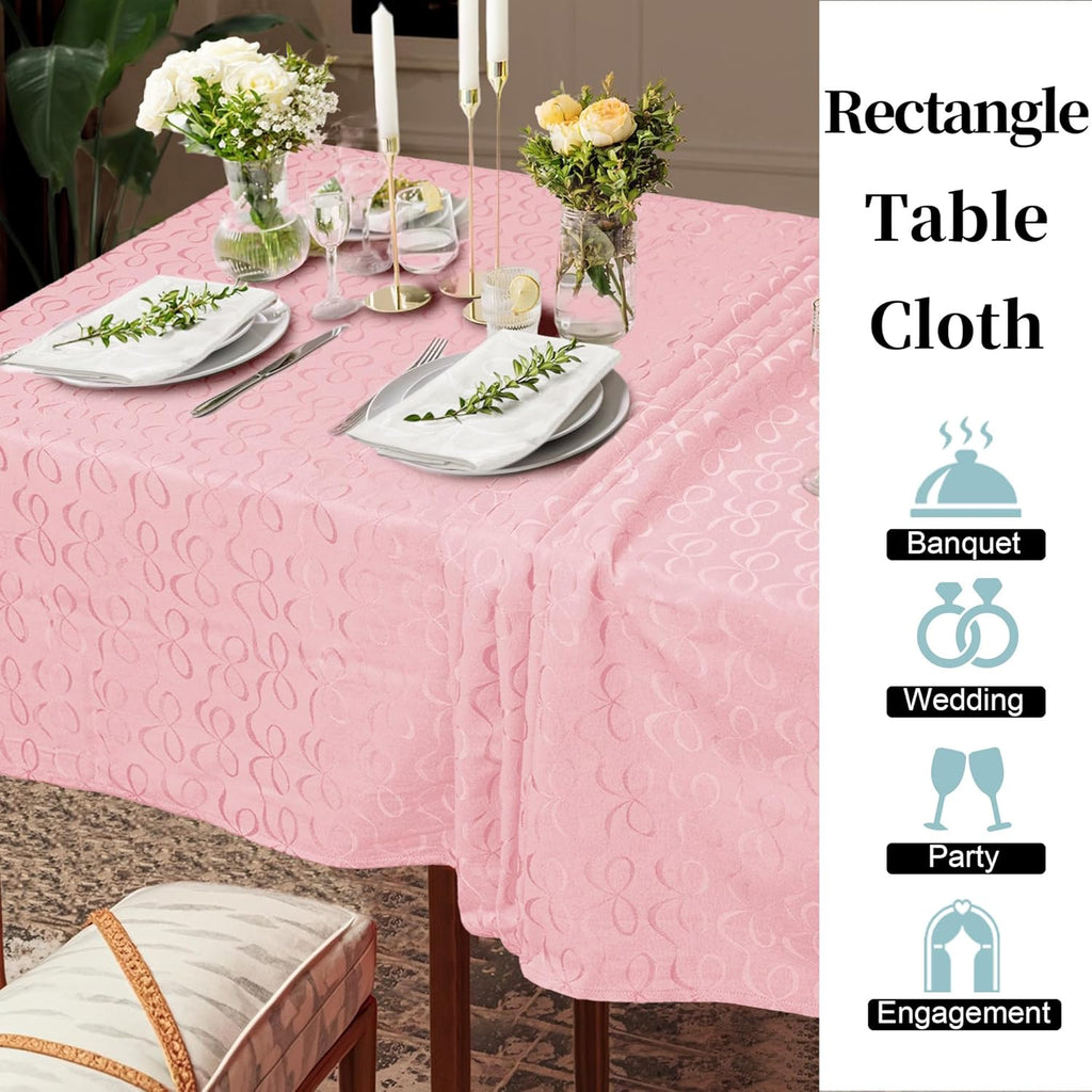 Pink Tablecloth Fabric (1PC, 60"x102"), 6ft Table Cover (8-10 Seat) - Cotton Polyester, Wrinkle Resi