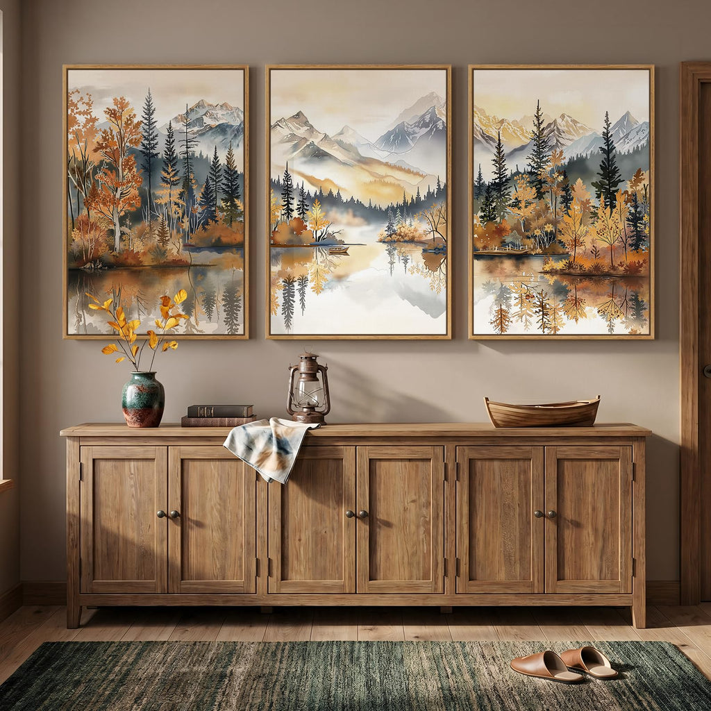 Framed Mountain Forest Landscape Wall Art, 3 Piece, 24x36