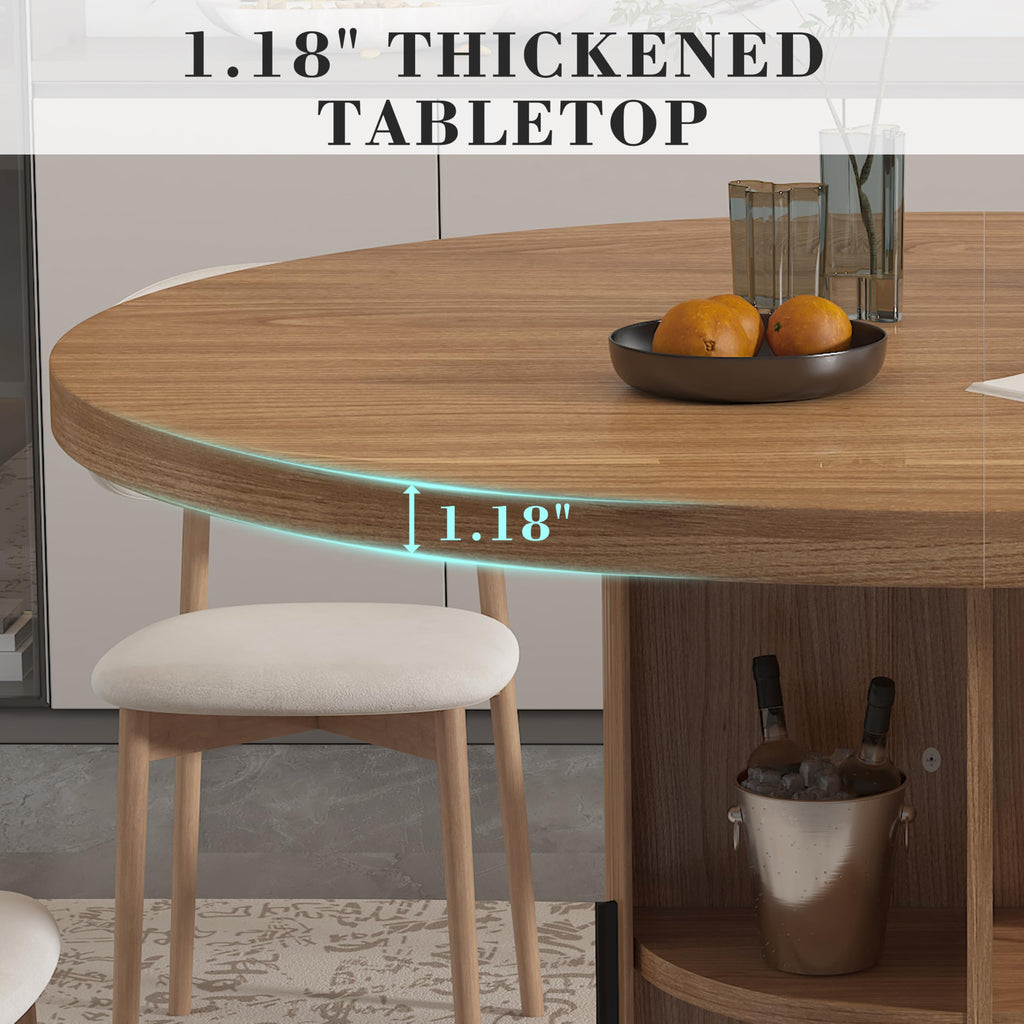 35.5'' Round Dining Table for 2-4, Small Dining Table with Storage Shelf, Modern Fluted Dining Room Table, Wood Base
